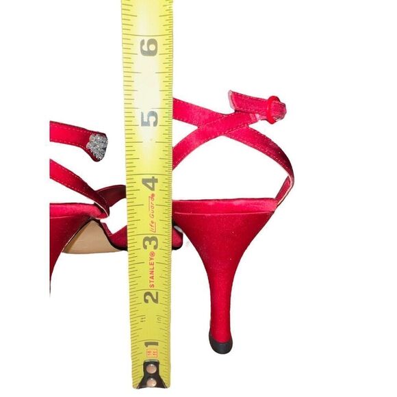 Capparos Red Silk Zonk Pointed stone Heel with Beaded Ankle Strap Wmn Sz 10 READ - Picture 8 of 13